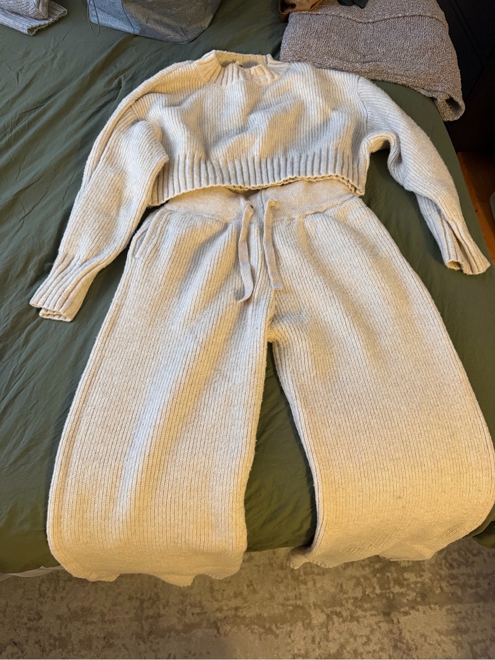 Fashion Nova Cream Ribbed Knit Set